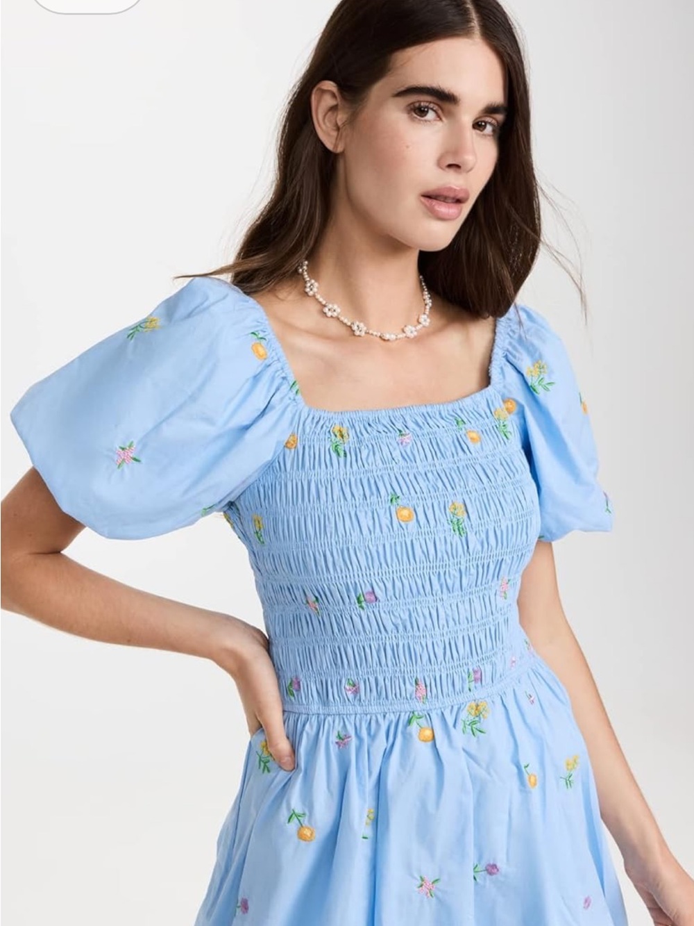 English factory smocked mini dress blue size small new - Picture 2 of 10